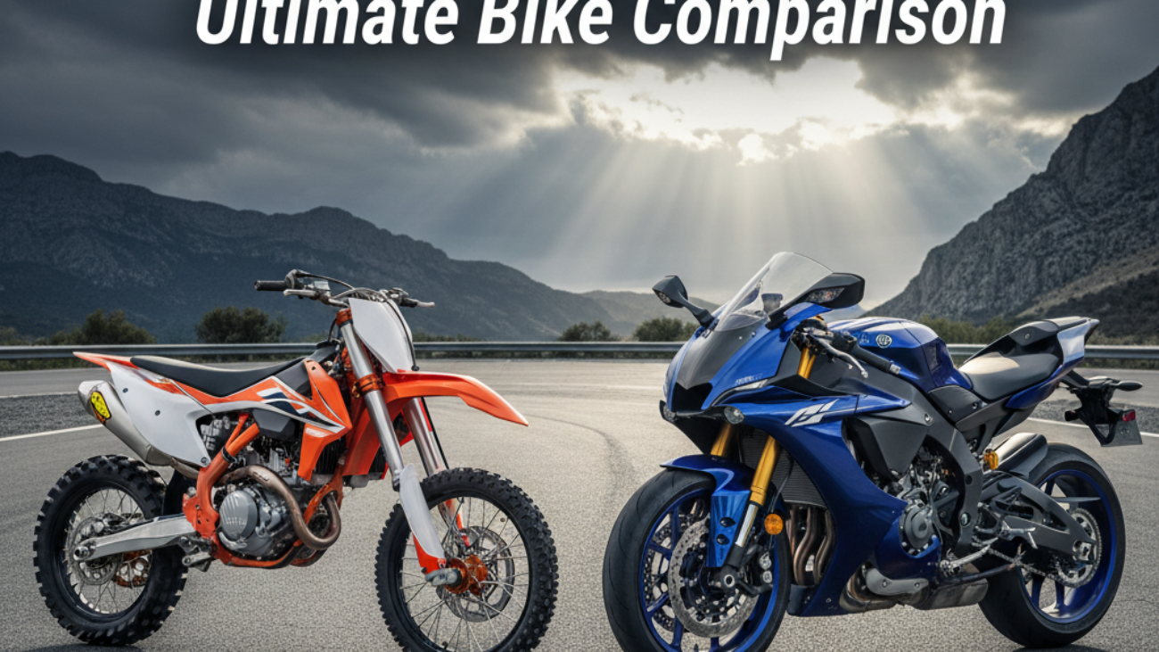 2-stroke and 4-stroke motorcycles side by side, showcasing their engine and design differences.