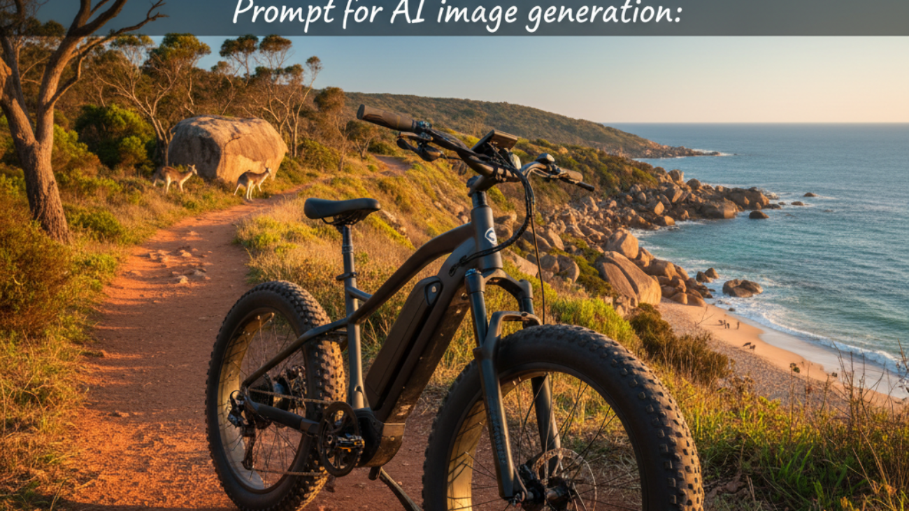 Best Fat Tyre Electric Bike Australia showcased on a rugged trail with iconic Aussie landscape behind.