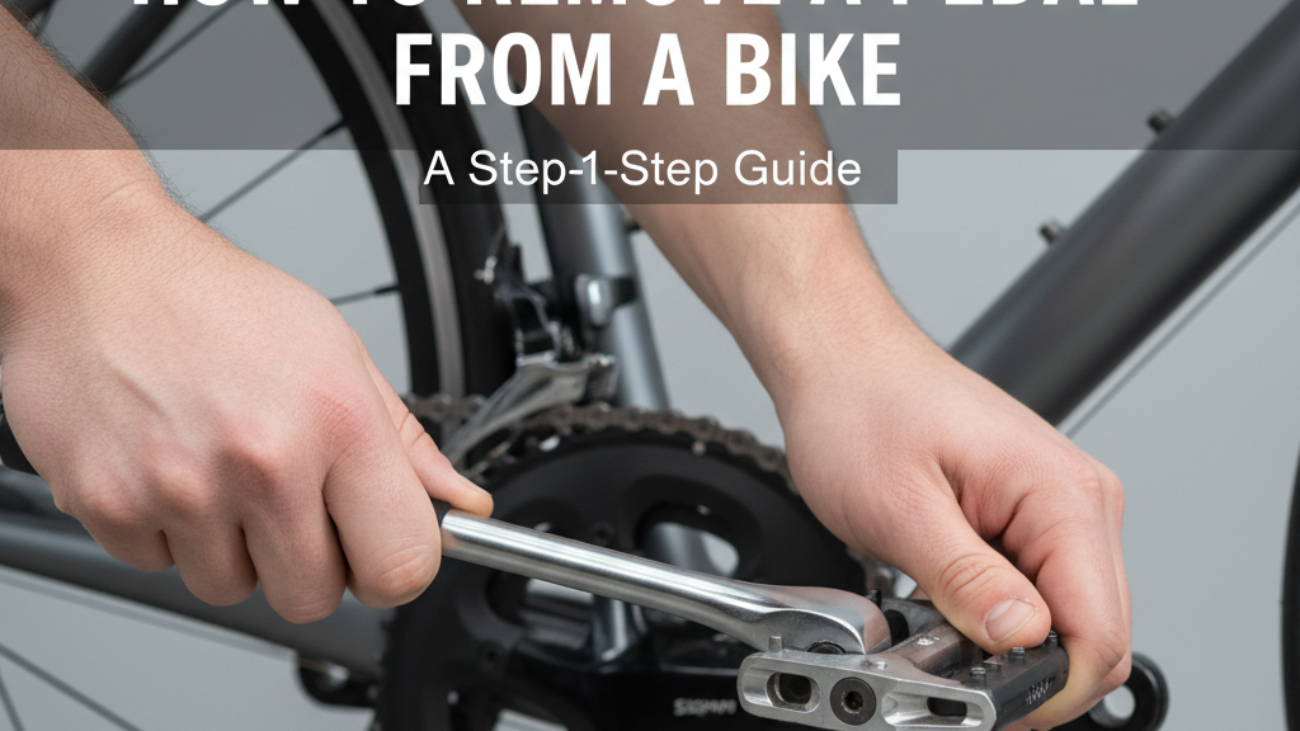 alt_text Close-up of hands using a wrench to loosen a bike pedal, illustrating pedal removal technique.